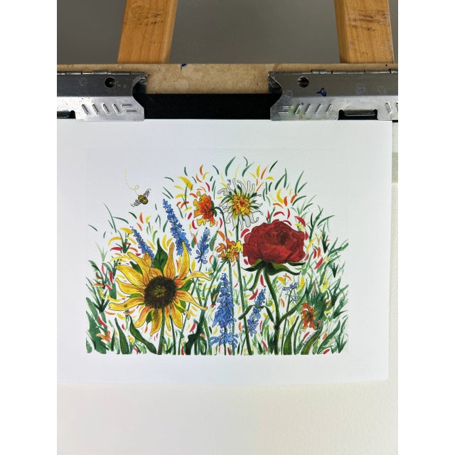 Art Deco Giclee Print Watercolor Painting “Bees Garden” For Sale - Image 3 of 11