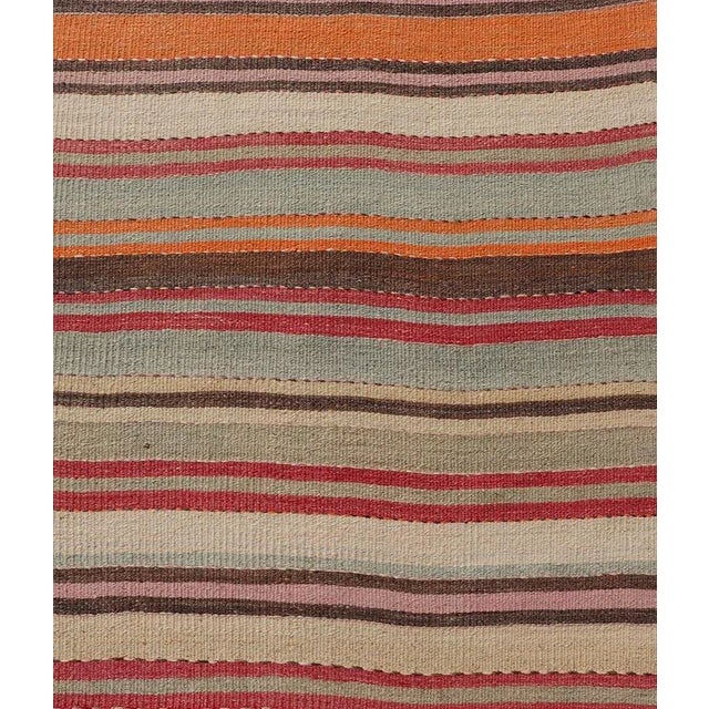 Textile Mid 20th Century Vintage Kilim Runner With Horizontal Stripes in Pastel Vivid Colors For Sale - Image 7 of 12