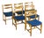 Vintage Dining Chairs in Oak and Blue Fabric, 1960s, Set of 6 For Sale