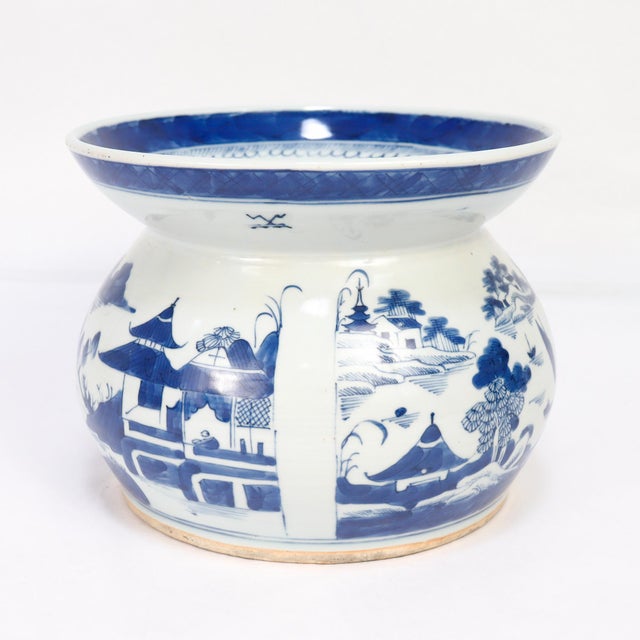Antique Chinese Export Blue & White Canton Porcelain Spittoon For Sale In Philadelphia - Image 6 of 13