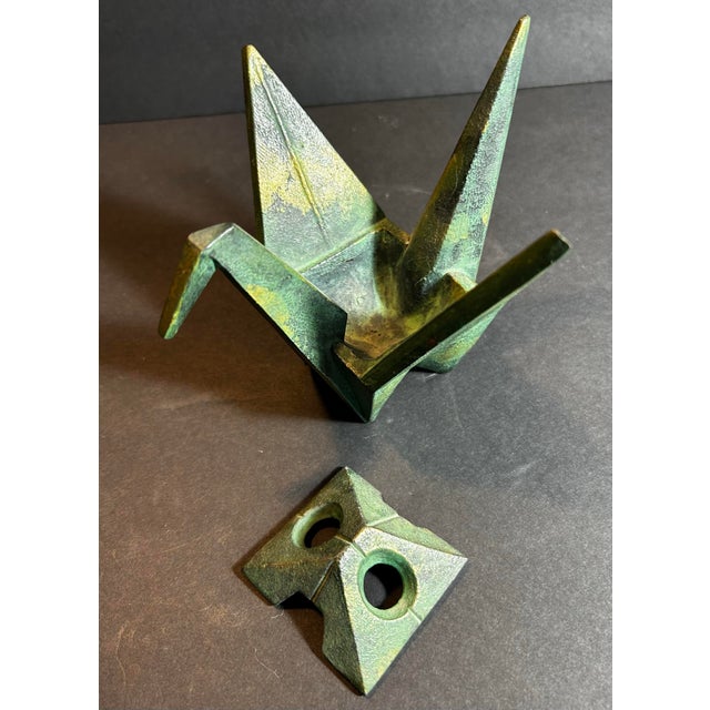 Green Vintage Cast Iron Japanese Origami Crane Incense Censur For Sale - Image 8 of 10