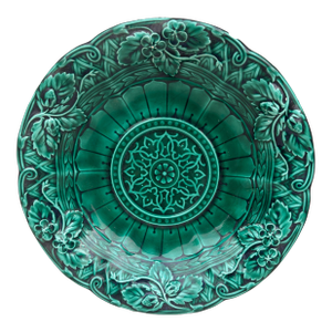 Green Majolica Strawberries Platter Sarreguemines Majolica, Circa 1870