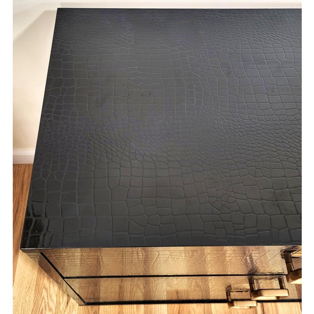 Black Modern Black Faux Crocodile & Bronze Double Dresser Chest For Sale - Image 8 of 15