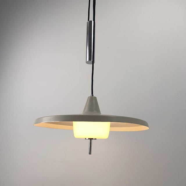 1950s Grey Pendant Lamp with Counterweight, Germany, 1950s For Sale - Image 5 of 11