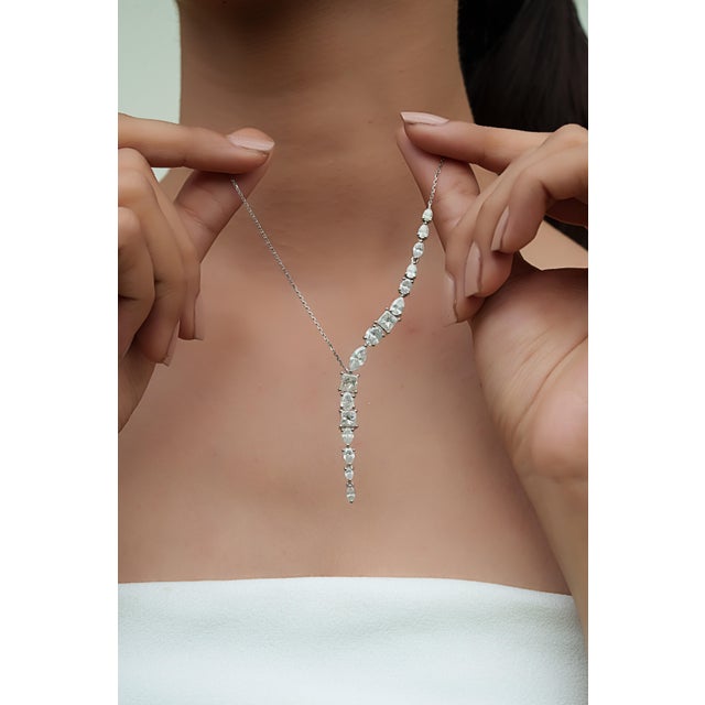 White Luxurious 5.54 Carat Diamond Y-Drop Necklace in 14k White Gold 17 Inches For Sale - Image 8 of 14
