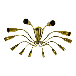 Italian Midcentury Brass 12-Arm Sputnik Chandelier Arredoluce Attributed, 1950s For Sale