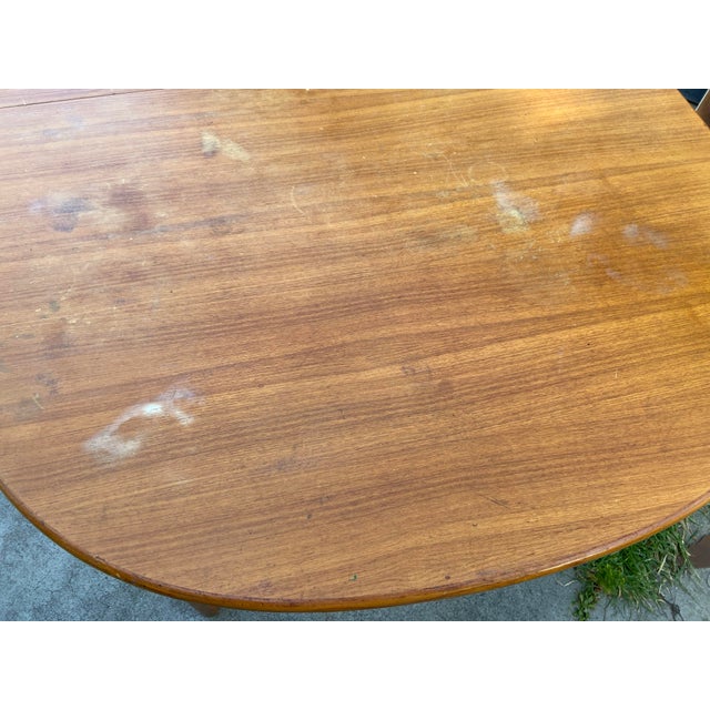 Mid-Century Modern Vintage Mid Century Teak Butterfly Leaf Dining Table – Drop Leaf Oval Table Needs Restoration For Sale - Image 3 of 12