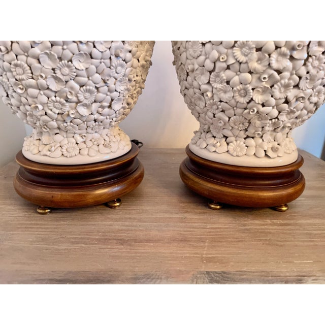 Pair of Blanc De Chine Ginger Jar Table Lamps W/Applied Flowers For Sale - Image 4 of 11