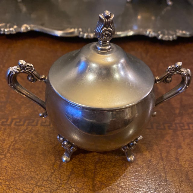 Vintage Tea and Coffee Silver-Plated Matching 5 Piece Service Set With Tray For Sale - Image 4 of 12