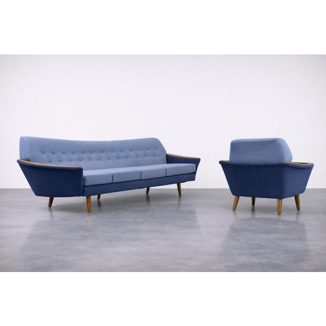 Mid-Century Scandinavian Modern Blue Velvet Living Room Set from Holm Fabriker AB, 1960s, Set of 2 For Sale - Image 11 of 18