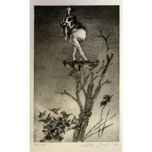 Figure is an original B/W etching artwork on cardboard realized by Leo Guida in 1972. Hand-signed in pencil on the lower...