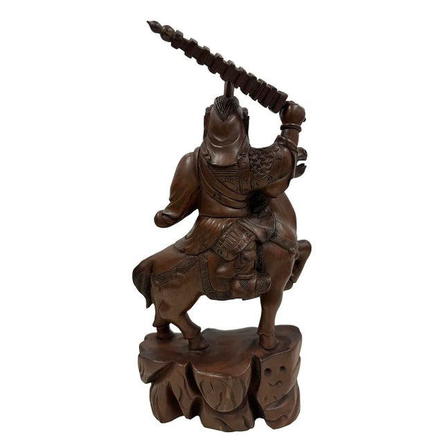 Mid-20th Century Chinese Wood Carved God of Martial Wealth Status For Sale - Image 9 of 11