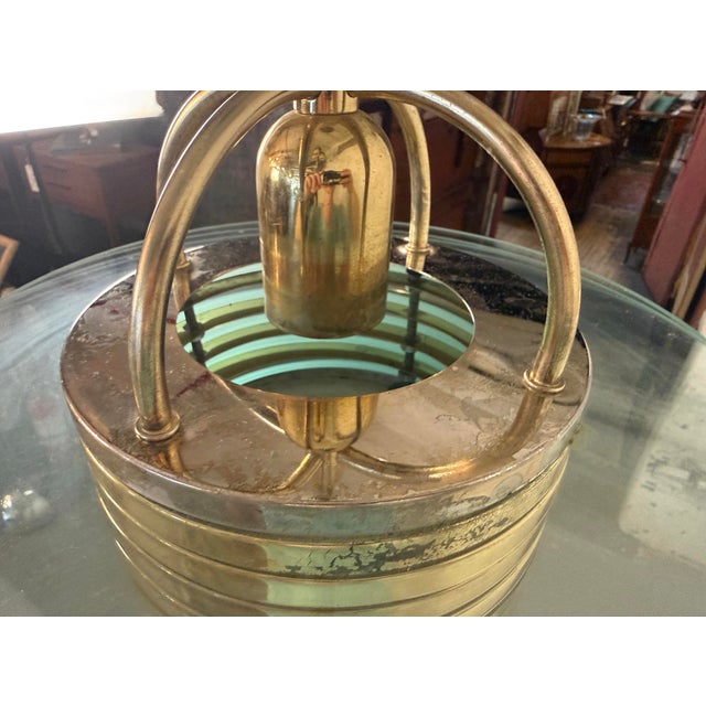 1980s 1980s Modern Brass & Glass Saucer Style Pendant For Sale - Image 5 of 6
