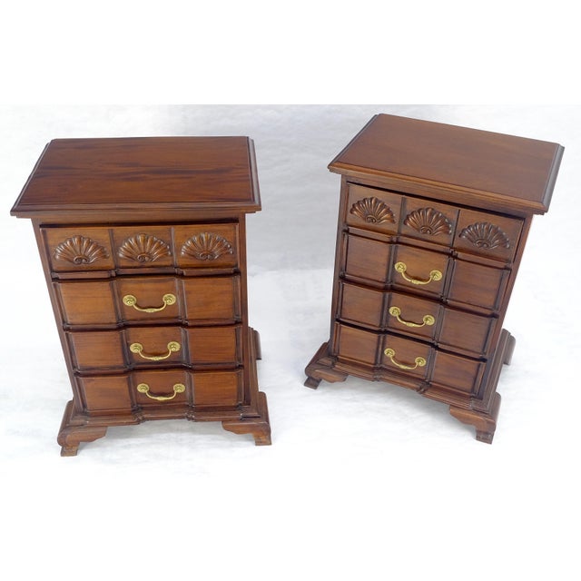 Pair of Solid Mahogany Brass Pull 4 Drawer Bracket Feet Night Stands Tables MINT For Sale - Image 11 of 18
