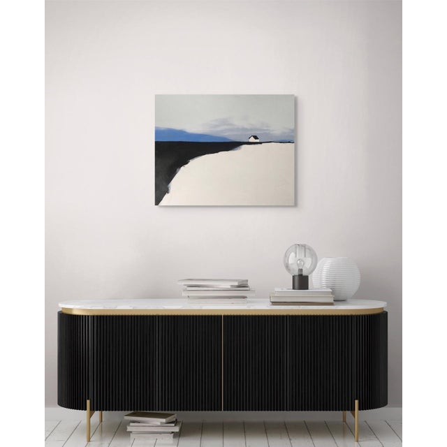 Serene House by Sandra Pratt | Oil on Canvas Painting of a solitary house in a minimalist landscape For Sale - Image 4 of 5