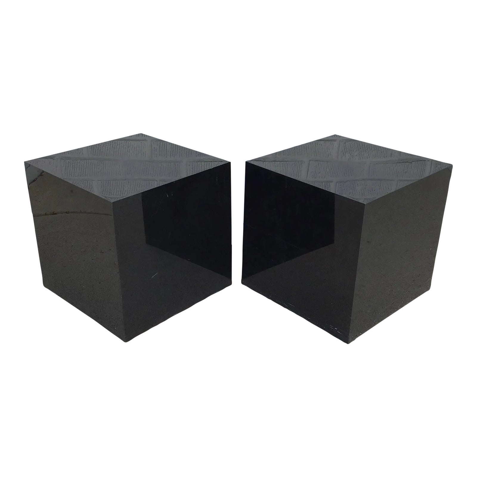 Late 20th Century Postmodern Black Acrylic Cube Side Tables, a Pair