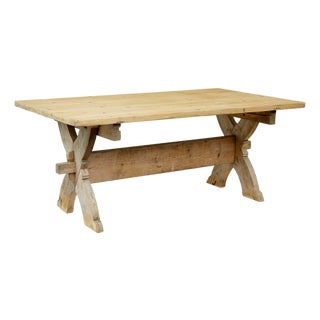 Large Antique Swedish Pine Trestle Table, 1860 For Sale