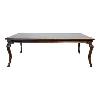 1990s Solid Wood Parquet Dining Table With Cabriole Legs & Hoof Feet – 3 Leaves For Sale