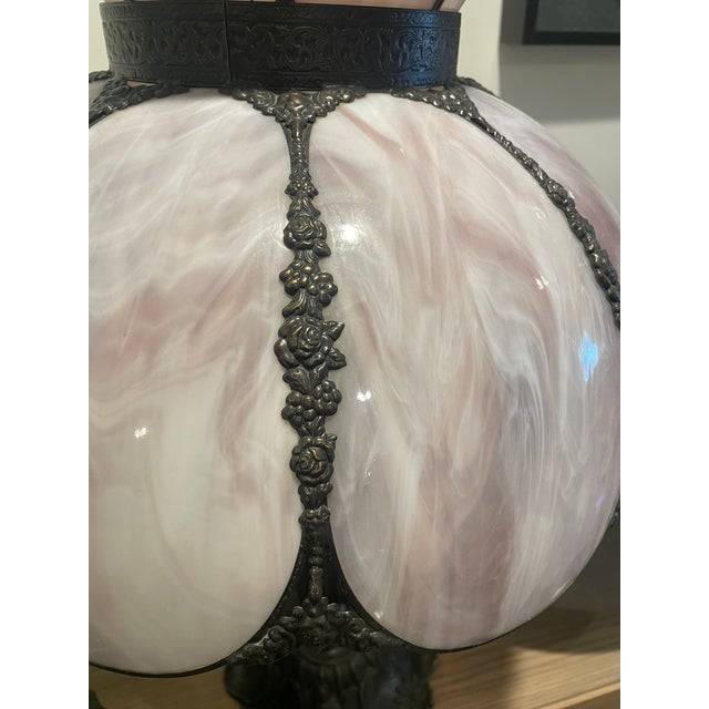 1970s Vintage 1970's Art Nouveau Style Pink Bent Glass Rose Accent Table Lamp For Sale - Image 5 of 5