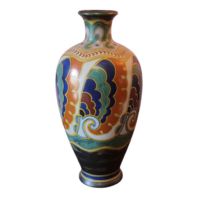 Rare Monumental Antique Art-Nouveau Dutch Holland Large Gouda Pottery Vase #711 C1918 For Sale