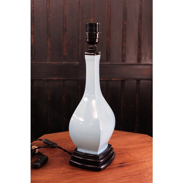 Light Blue and Black Glazed Ceramic Table Lamp from Manises, 1950s For Sale - Image 6 of 6