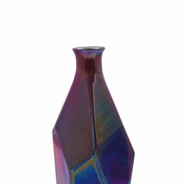 Blue Faceted Vase Bottle For Sale - Image 4 of 5