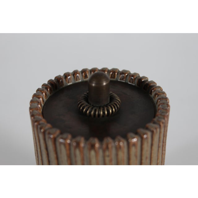 Art Deco Grooved Stoneware Model 117 Jar with Bronze Lid by Arne Bang, Denmark, 1930s For Sale - Image 6 of 11