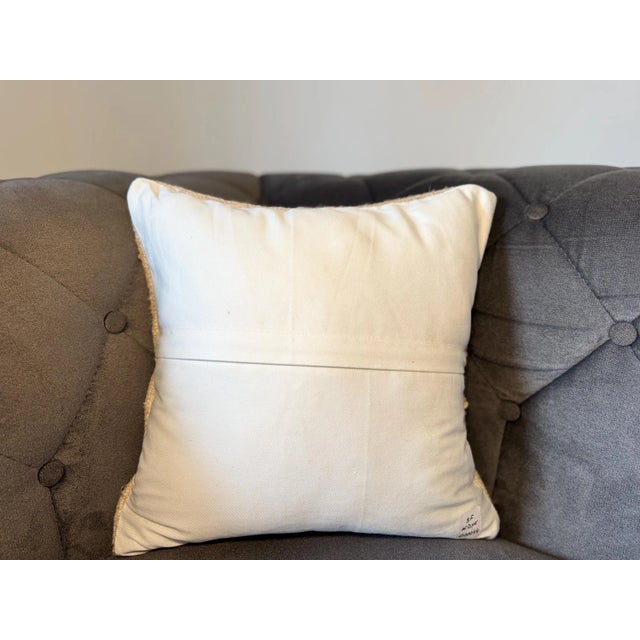Vintage Turkish Kilim Pillow, Natural Hemp Ivory Beige Cushion, Handwoven Anatolian Pillow With Insert, 16x16 In For Sale In New York - Image 6 of 7