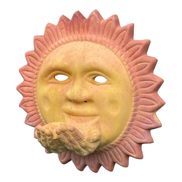 Terracotta Hanging Sun Shaped Bird Bath With Hands For Sale