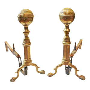 Late 19th Century Pair of Chippendale Style Brass & Iron Andirons