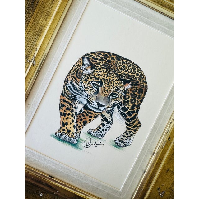 Brown Original Hand-Painted Realism Leopard Painting in an Italian Antique Frame For Sale - Image 8 of 10