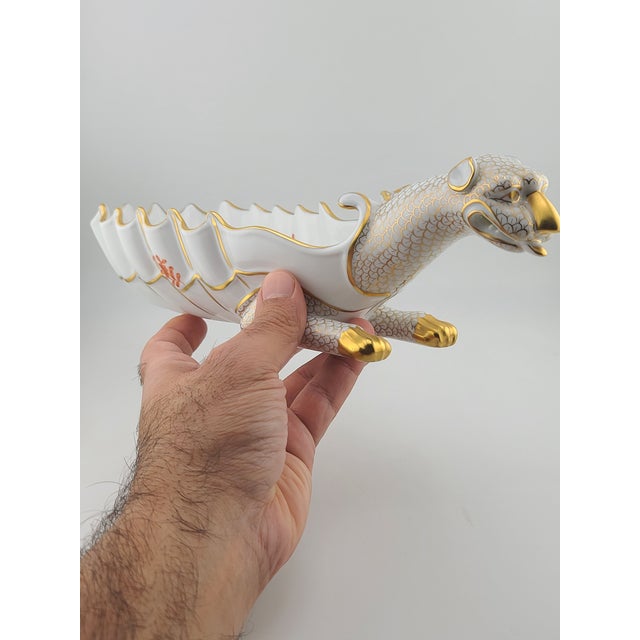 Rare Herend Hand Painted Dragon Dish #7760 - 11 1/4" Long Hand Signed by Artist Vecsey Tamas For Sale - Image 12 of 14