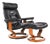 Ekornes Stressless Recliner & Ottoman Black Leather With Teak Ring Base C. 1970s For Sale