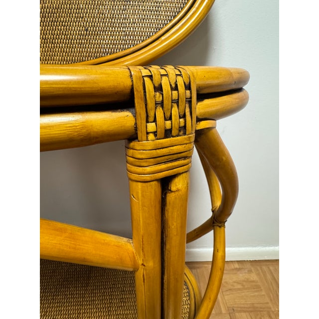 Brown Vintage Rattan Bamboo Two-Tier Oval Serving Table With Removable Tray Top For Sale - Image 8 of 10