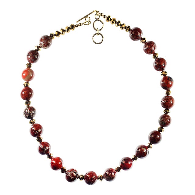 Ajd 17 Inch Poppy Jasper With Goldy Accents Necklace Great Gift For Sale