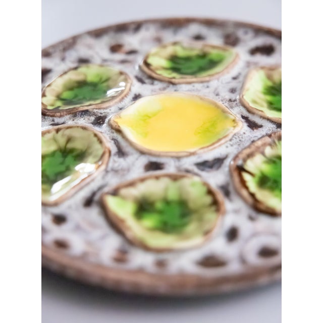 Mid 20th Century Vintage French Green & Yellow Lemon Majolica Oyster Plate, After Vallauris For Sale - Image 5 of 7