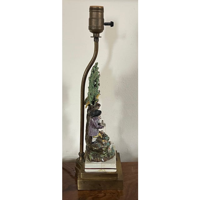 Antique Early 19th Century English Staffordshire Figure of a Georgian Couple With Dovecote Tree Mounted as a Table Lamp For Sale - Image 9 of 12