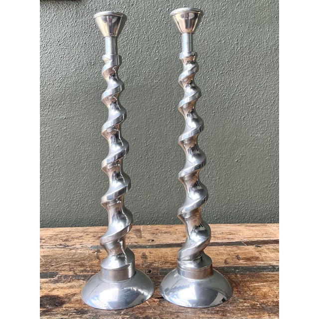 Vintage Spiral Aluminum Candle Holders - A Pair For Sale - Image 12 of 12