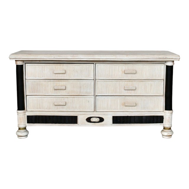 Six-Drawer Chest of Drawers in Off-White Lacquered Rattan, France, 1980s For Sale