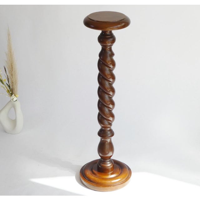 Vintage Wooden Barley Twist Pedestal Plant Stand, 1950s For Sale - Image 4 of 11