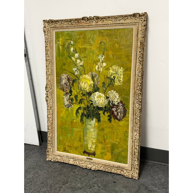 Design Plus Gallery presents Signed “Fleurs” Painting by Mary Malcolm-Kluge (1910–2003). This floral still life depicts an...
