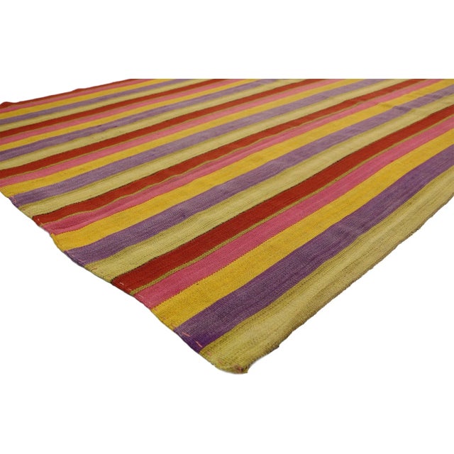 51553 Vintage Turkish Striped Kilim Rug with Modern Style, Striped Area Rug. A bold expressive design combined with...