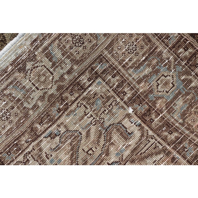 Vintage Persian Heriz Rug With Medallion Design in Brown Tone 4'1 X 5'6 For Sale - Image 12 of 12