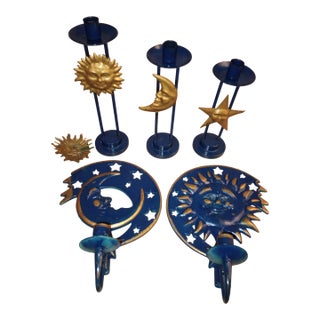 1994 Partylite 6 Piece Celestial Whimsigoth Themed Candle Holder Set Unused Been Stored With Original Stickers For Sale