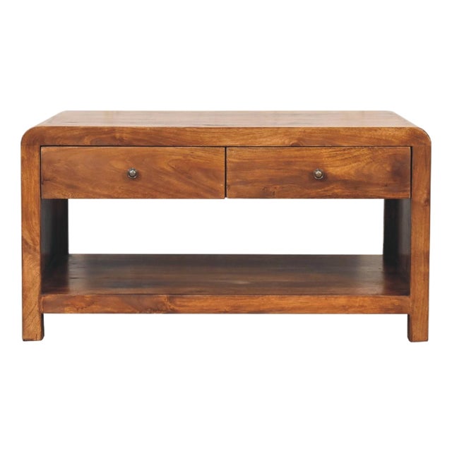 Chestnut-Finish Mango Wood Curved Coffee Table For Sale