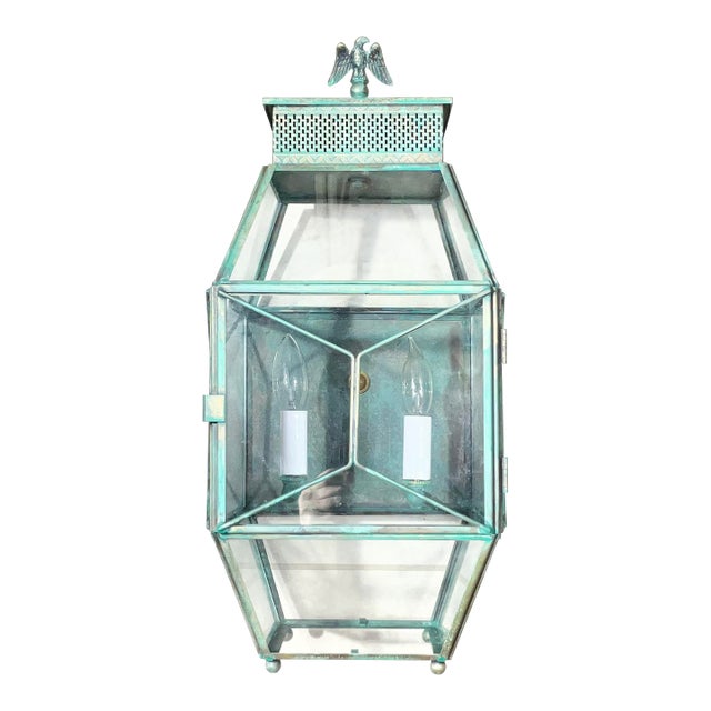 Vintage Solid Brass Outdoor Wall Lantern / Wall Sconce 9”w X 9”.5 D X 19”.5 H For Sale