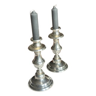 Silver-Plated Metal Candlesticks by Pierre Meurgey, Paris, France, 1970s, Set of 2 For Sale