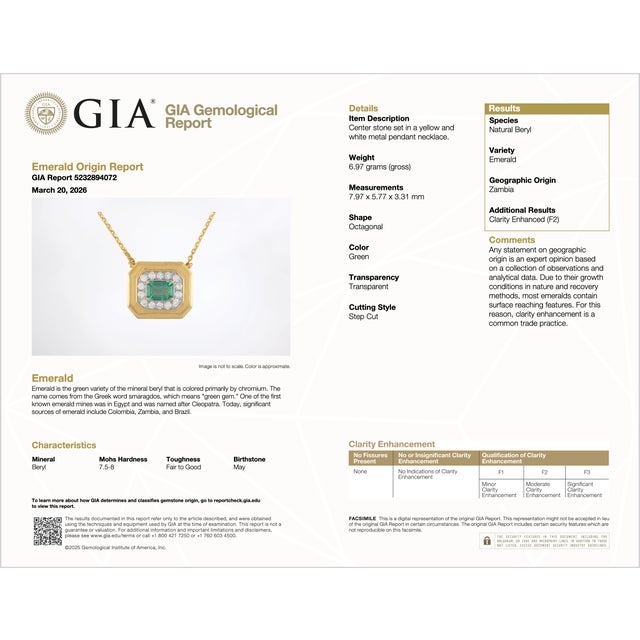 Gia Certified Natural 1.76Cts Emerald Diamond 18k Solid Gold Necklace For Sale - Image 17 of 17