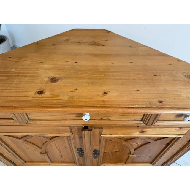 Wood Rustic Corner Sideboard in Softwood For Sale - Image 7 of 11