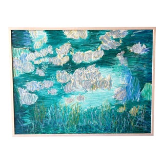 1980s Impressionistic Framed Fish Oil Painting by Molly Schiff For Sale
